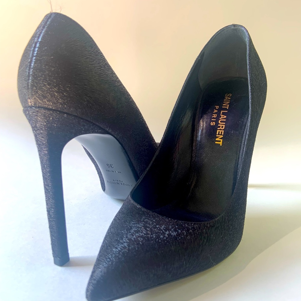 SAINT LAURENT TEXTURED LEATHER PUMPS WITH SQUARE STILETTO HEEL BLACK 36 (US 6)